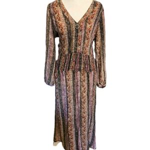 Aratta Silent Journey Mixed Media Maxi Dress Boho Festival Gypsy Romantic M